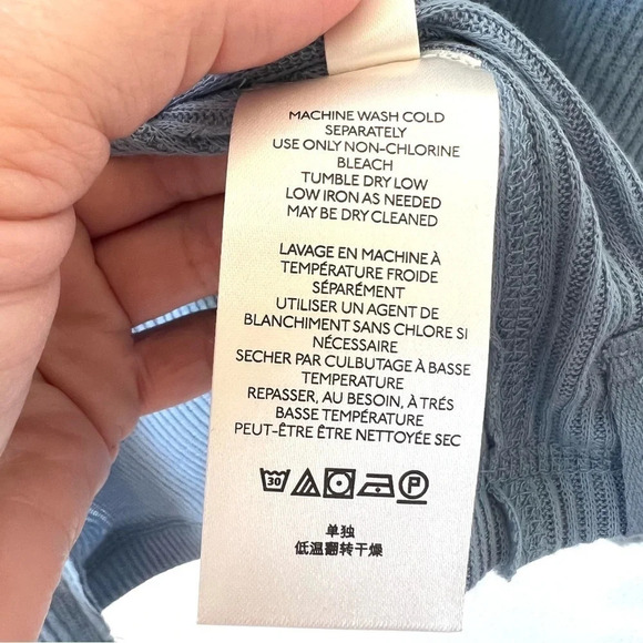 Free People Ribbed Cowl Neck Pale Blue Long Sleeve Lounge Cozy Top Small - Picture 9 of 9